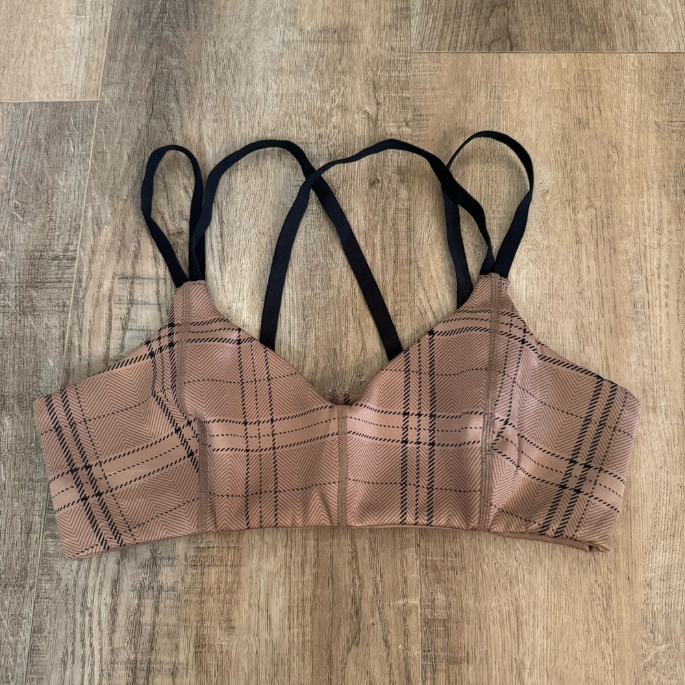 Tan Lines Plaid Brown Sports Bra Size M